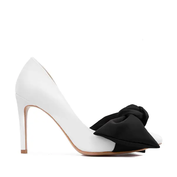 Pantofi Samantha cu Funda, Piele Naturala, Alb/Negru - 36 / 9.5 cm