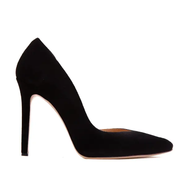 Pantofi Samantha in V, Piele Intoarsa, Negri - 38 / 8 cm