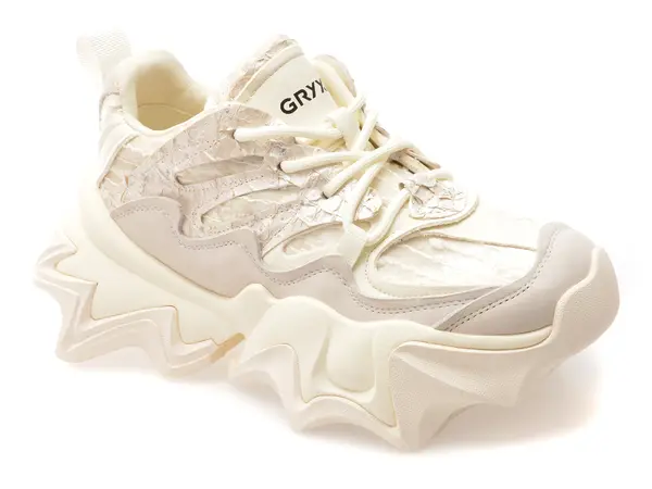 Pantofi sport GRYXX albi, 100861, din material textil si piele naturala