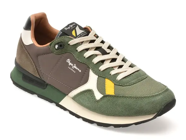 Pantofi sport PEPE JEANS kaki, MS40021, din material textil si piele naturala