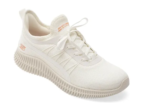 Pantofi sport SKECHERS albi, BOBS GEO, din material textil