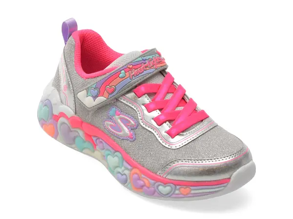 Pantofi sport SKECHERS argintii, ETERNAL HEART LIGHTS, din material textil