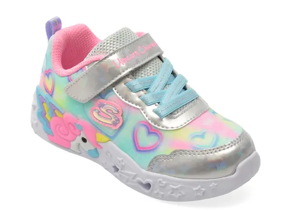 Pantofi sport SKECHERS argintii, UNICORN CHARMER, din material textil