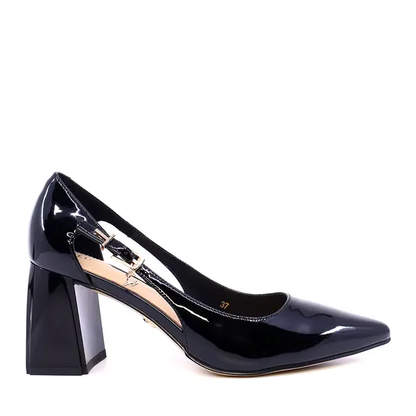 Pantofi stiletto cu toc pătrat femei Luca di Gioia negri din lac 1261DD8553LN