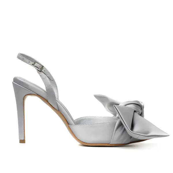 Pantofi Vesa Satin, Varf Ascutit, Gri-Argintiu - 36 / 8 cm