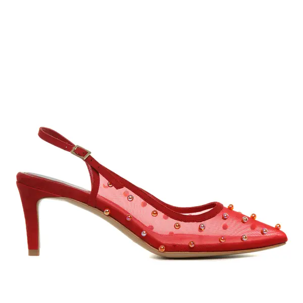Pantofi Zoe, Mesh/Piele Intoarsa, Varf Ascutit, Rosii - 37 / 1 cm