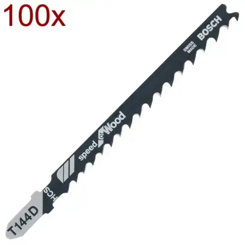 Panza fierastrau pendular Bosch T144D, tija cu un prag de prindere (T), 100 mm, lemn, taiere dreapta, grosiera, 100 bucati