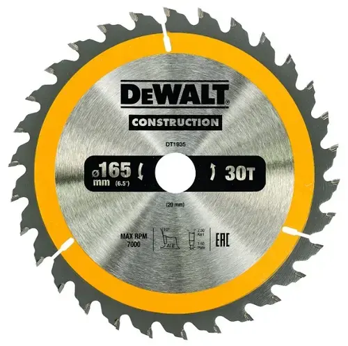 Panza pentru fierastrau circular DeWalt DT1935-QZ, 165 x 20 mm (Argintiu)
