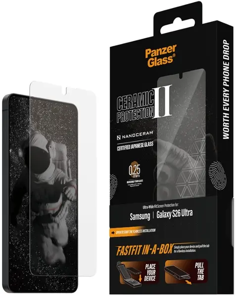 PanzerGlass sticlă protector – Ceramic cu FASTFIT IN-A-BOX, Galaxy S26 Ultra
