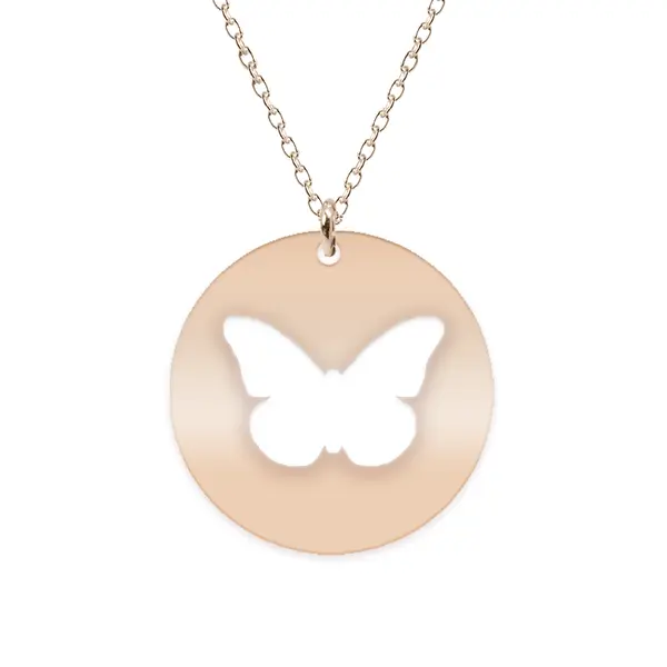 Papilio - Colier personalizat cu fluturas decupat din argint 925 placat cu aur roz- Banut
