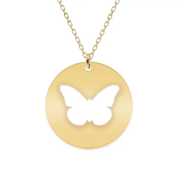 Papilio - Colier personalizat cu fluturas decupat din argint 925 placat cu aur galben 24K- Banut