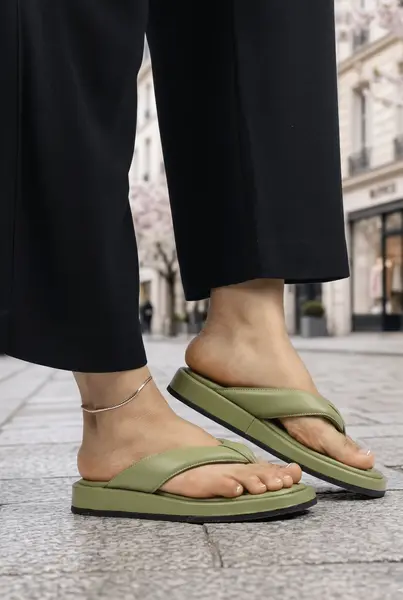 Papuci Dama din Piele Verde - Pandorra GREEN