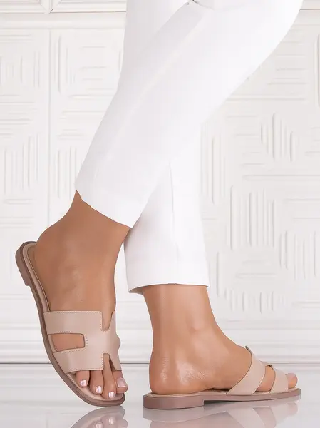 Papuci damă Kaki din piele ecologică Mandira