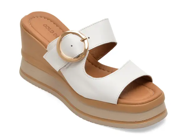 Papuci GOLD DEER albi, 22088, din piele naturala