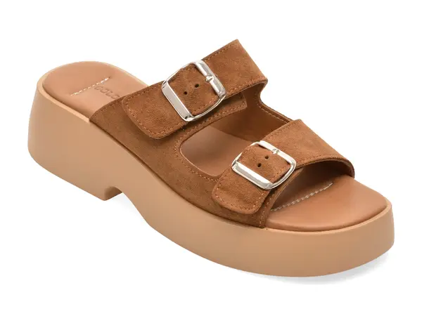 Papuci GOLD DEER maro, 13228, din piele intoarsa