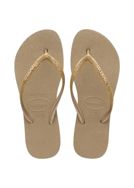 Papuci Havaianas cu talpa groasa din cauciuc natural, bej cu glitter