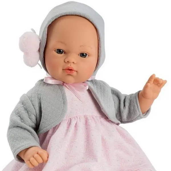 Papusa Asi - Baby Koke, cu rochie roz si cardigan gri