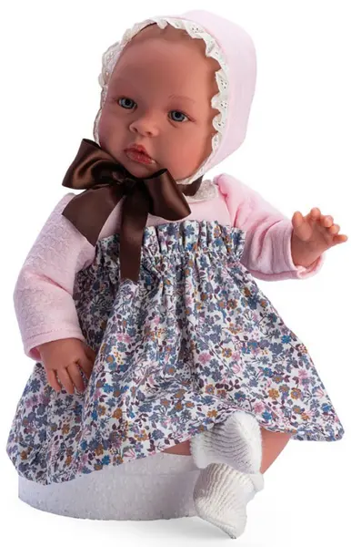 Papusa Asi - Baby Leia, cu rochie din flori albastre si o funda mare maro, 46 cm