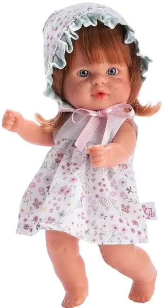 Păpuşă Asi Dolls Bombonchin - Baby Chiquita, cu pălărie și rochie florală, 20 cm