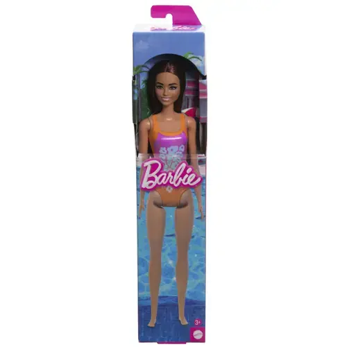 Papusa Barbie Bruneta Cu Costum De Baie Inflorat
