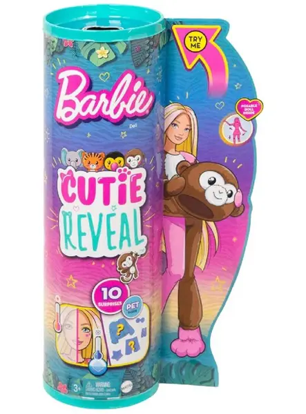 Papusa Barbie Cutie Reveal Jungle Series Monkey Surprise (HKR01)