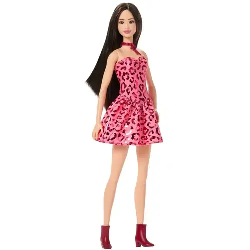 Papusa Barbie Fashionista, rochie leopard, 32.5 cm