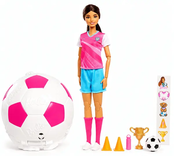Păpușă Barbie Roll and Reveal - Fotbalistă, cu 8 surprize și minge de fotbal