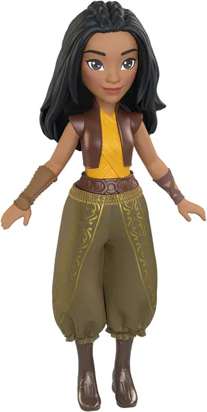 Păpuşă Disney Princess - Raya, cu top galben și vestă elegantă, 9 cm