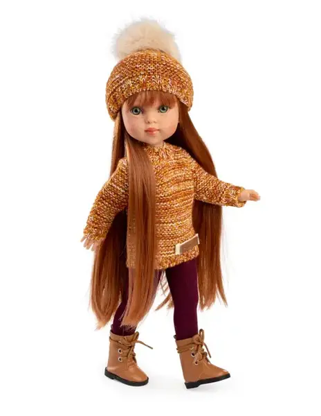 Papusa fashion Guca Penelope Copenhagen, 33 cm, par lung roscat, corp din vinil, cu outfit complet