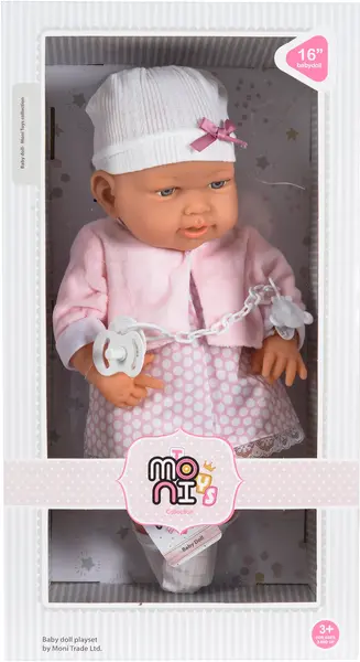 Păpuşă Moni Toys - Cu rochie roz si suzeta, 41 cm