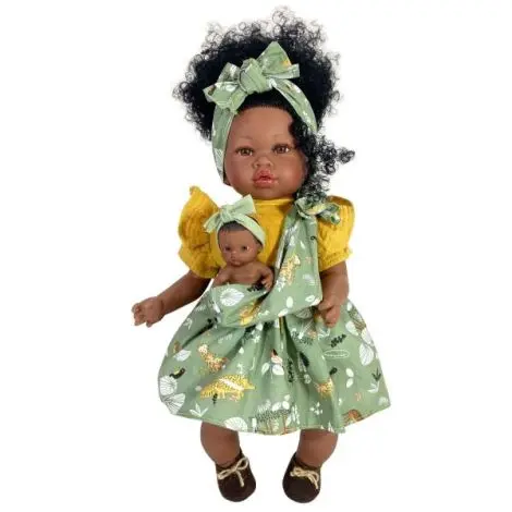 Papusa Nines D Onil, Maria Afro, cu bebelus, cu miros de vanilie, 45 cm
