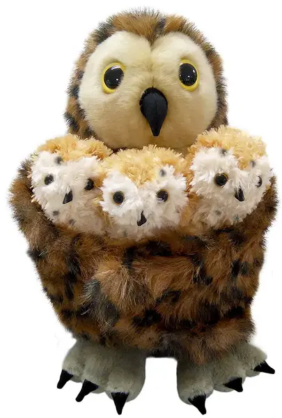 Păpușă pentru teatru The Puppet Company - Bufniță maro cu 3 pui, 33 cm