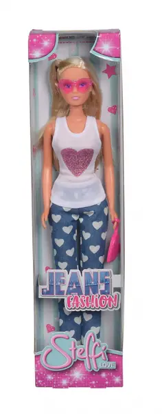 Papusa steffi jeans fashion cu bluza alba
