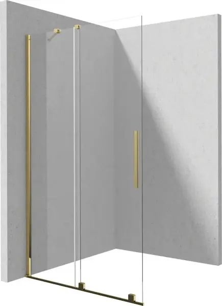 Paravan dus sticla auriu lucios securizata walk-in cu usa glisanta, 140x195 cm, Deante Prizma