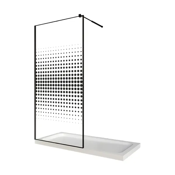 Paravan dus walk in / Perete dus sticla cu model Dots 106 6 mm profil negru mat tija extensibila 80 x 200 cm
