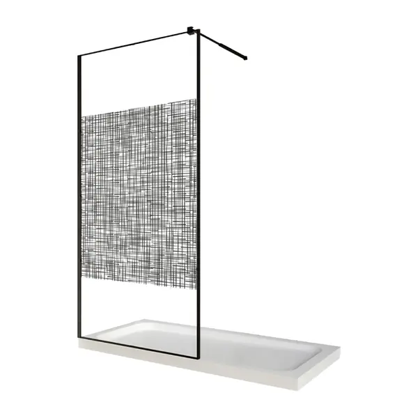 Paravan dus walk in / Perete dus sticla cu model Lines 104 8 mm profil negru mat tija extensibila 120 x 200 cm