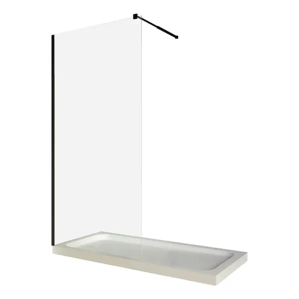 Paravan dus walk in / Perete dus sticla transparenta 6 mm profil negru mat tija extensibila 80 x 200 cm
