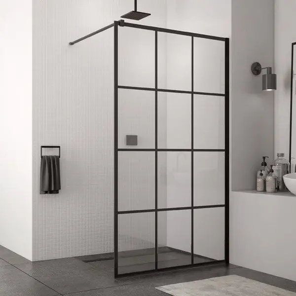 Paravan dus walk-in profil negru mat, sticla securizata, 80x200 cm, SanSwiss Easy STR4P