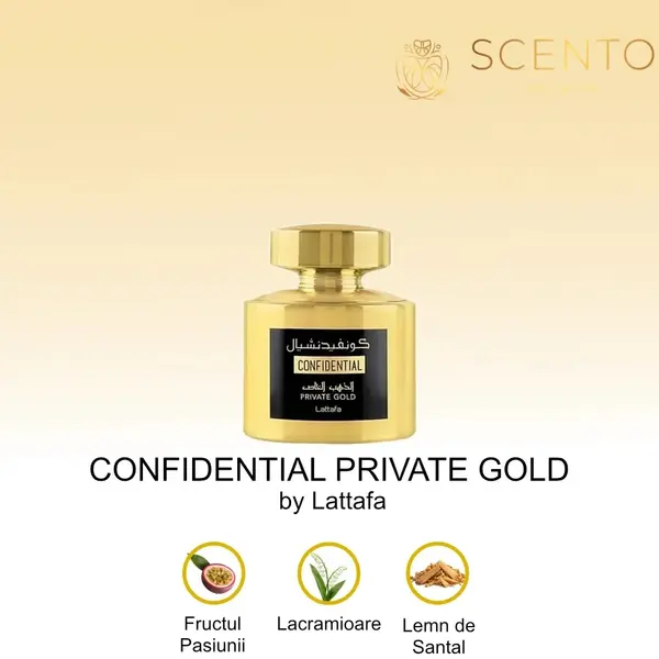 Parfum arabesc Confidential Private Gold by Lattafa, apa de parfum 100 ml, femei - Original Dubai