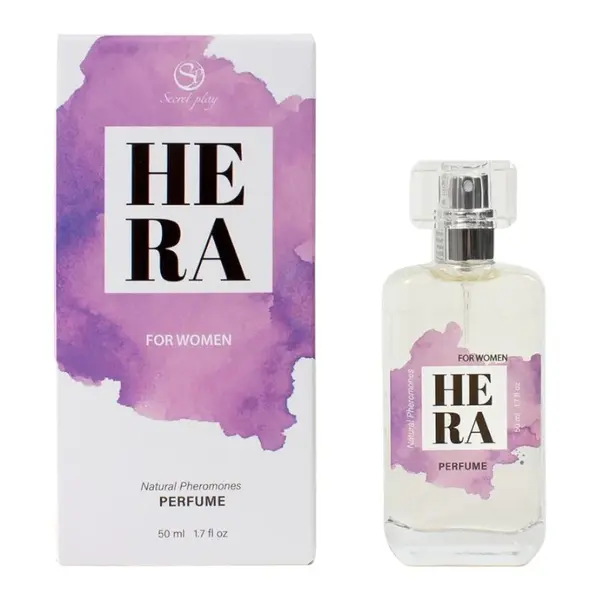 Parfum cu feromoni SECRET PLAY HERA, cu note de vanilie neagră, pară și gardenie albă, pentru femei, mov, 50 ml