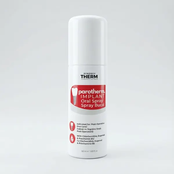 Parotherm Implant - Spray Oral Calmant și Regenerant cu Clorhexidină, Mentă și Provitamina B5