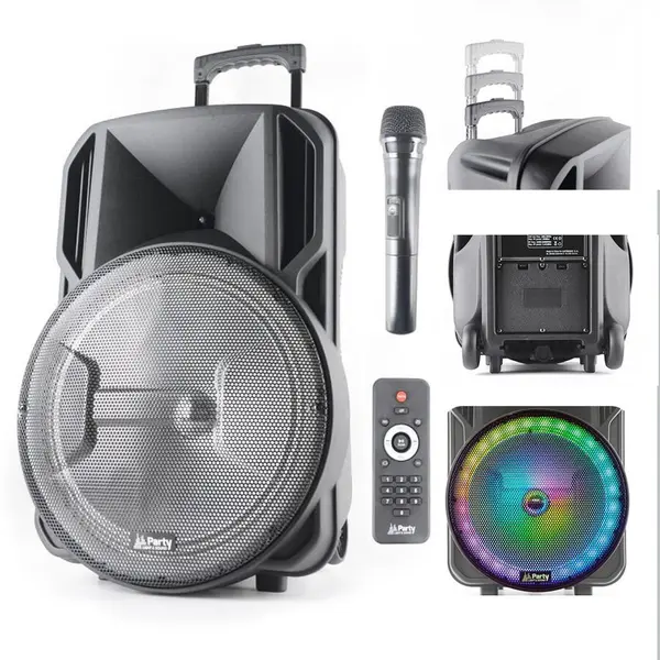 Party Boxa portabila iluminta LED Party, 15''/38cm, 50W RMS, Negru