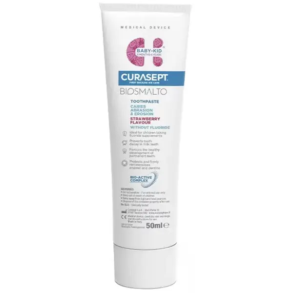 Pasta de Dinti, Curasept, Biosmalto Baby Kid, pentru Repararea si Remineralizarea Smaltului, pentru Copii, fara Fluor, 6 luni-6 ani, 75ml