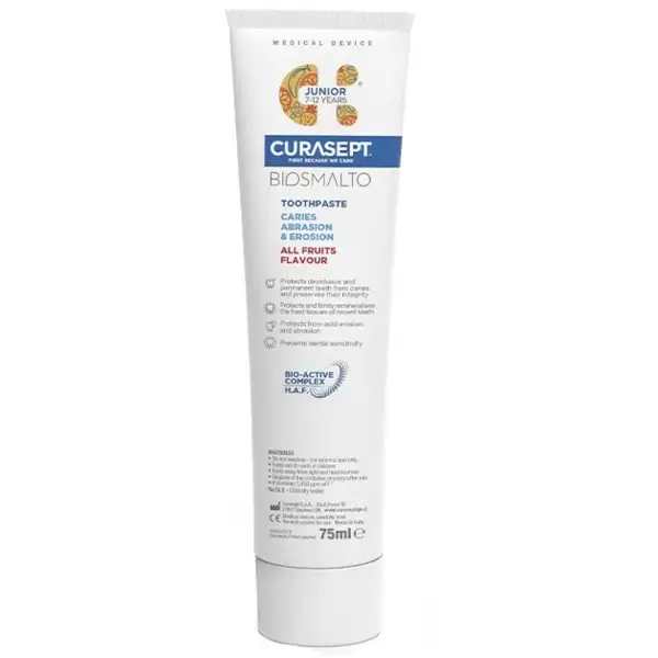 Pasta de Dinti, Curasept, Biosmalto Junior, pentru Repararea si Remineralizarea Smaltului, pentru Copii, cu Fluor, 7-12 ani, 75ml