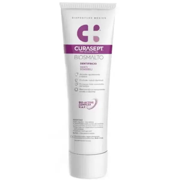 Pasta de Dinti, Curasept, Caries Biosmalto Sensitiv, pentru Dinti Sensibili, Efect de Reparare si Remineralizare a Smaltului, cu Fluor, 75ml