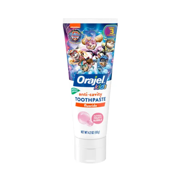 Pasta de Dinti, Orajel, Paw Patrol, pentru Stabilirea Obiceiurilor Dentare, Varsta 0-3 Ani, cu Fluor, Aroma Bubble Gum, 119gr