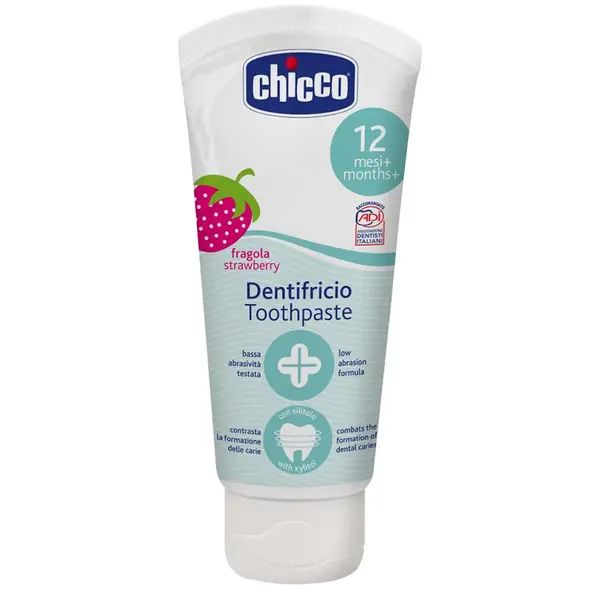 Pasta de Dinti pentru Copii, Chicco, Fragola, Formula Fara Abraziune, Varsta 12+ Luni, Aroma Capsuni, 50ml