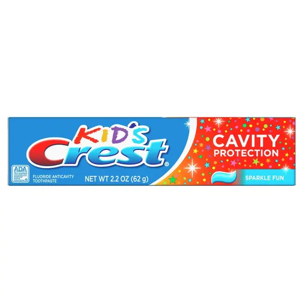 Pasta de Dinti pentru Copii, Crest, Sparkle Fun, Aroma Bubble Gum, Culoare Albastra, 5+ Ani, 62gr