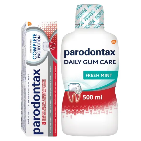 Pasta Dinti Complete Protection Whitening 75 ml, Apa Gura Daily Gum Care Fresh Mint 500 ml