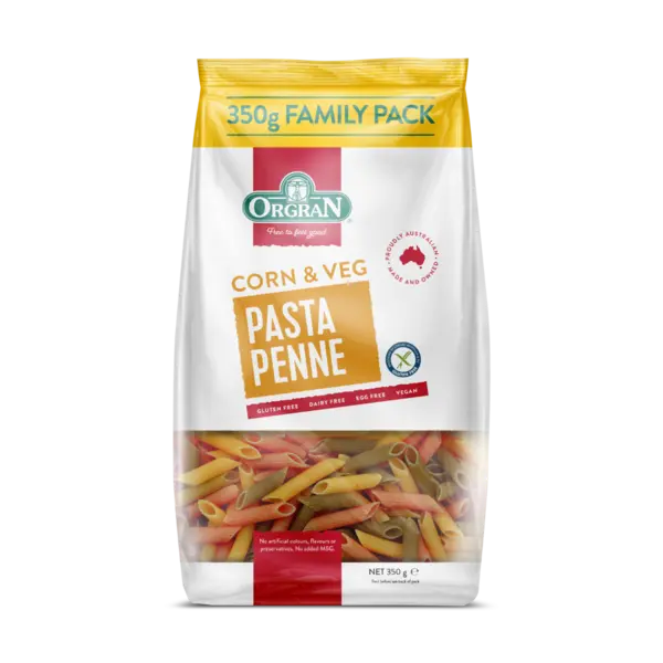 Paste penne din porumb si legume, 350g, Orgran